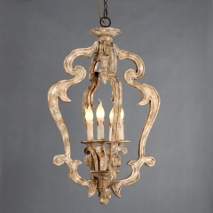 French Country 3-Light Off-white Wooden Chandelier