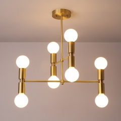 8 Light Modern Style Semi Flush Ceiling Light in Brass