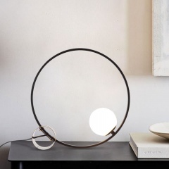Black 1 Light Circle Table Lamp with Brass Base