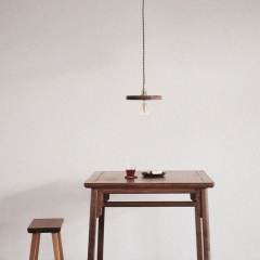 Walnut Wooden Shade Brass Pendant Light