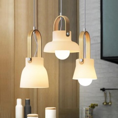 White Glass  Wooden Look Pendant Light