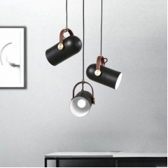 Black Spotlight Leather Strap Pendant Light