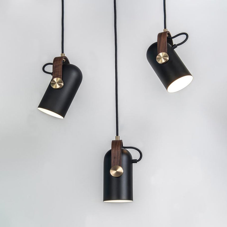 Black Spotlight Minimalist Leather Strap Pendant Light