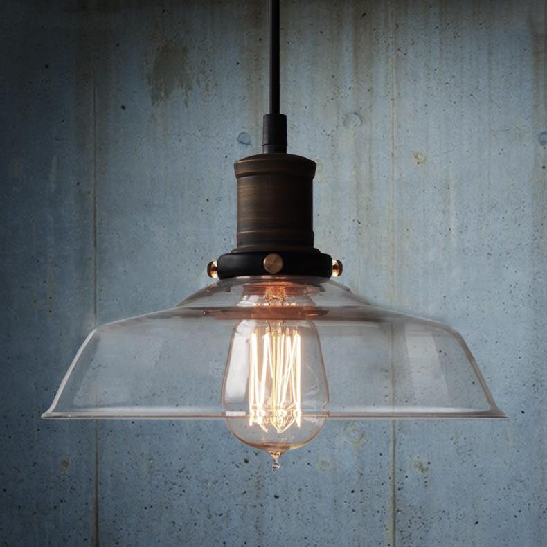 Retro Industrial Pendant Light With Glass Shade