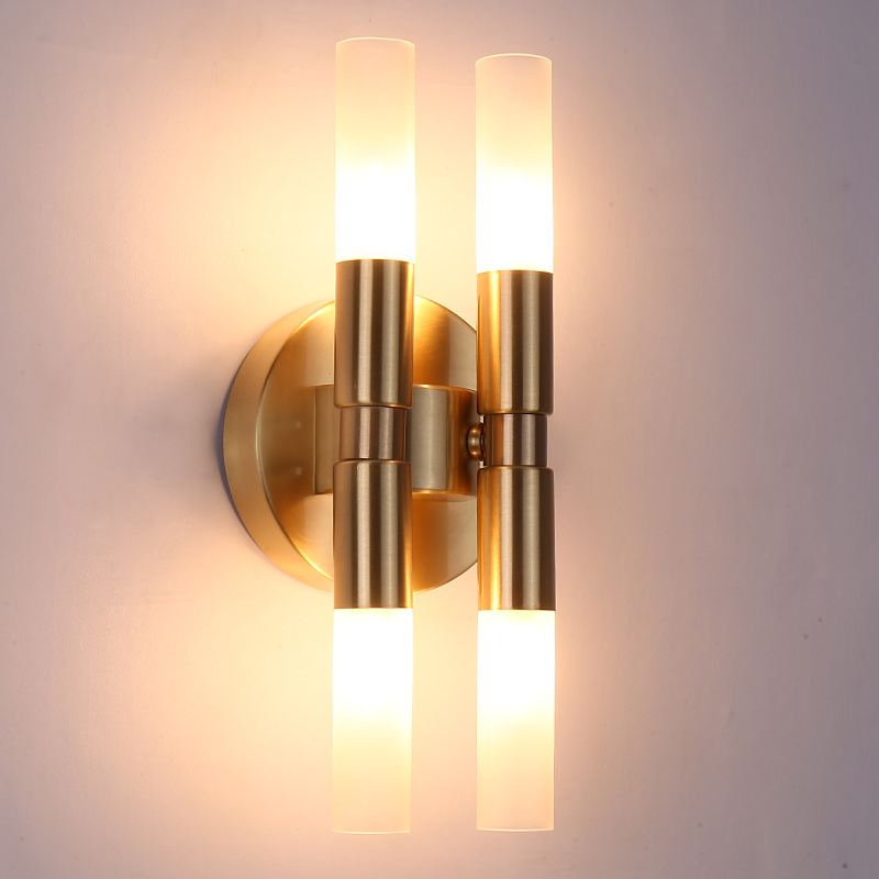 4-Light Brass Wall Sconce with Clear/Frosted Glass Shade