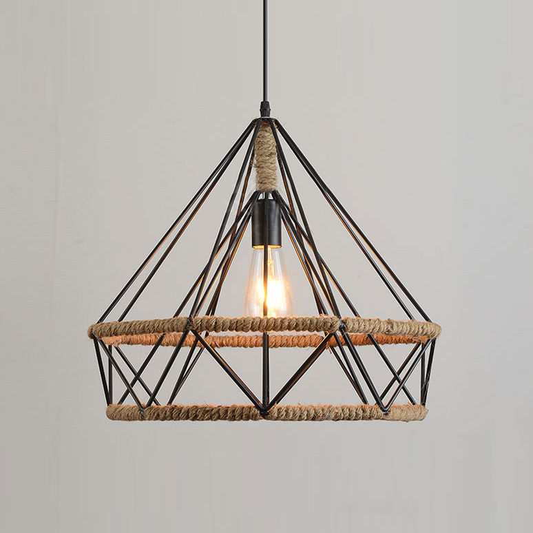 Retro Diamond Shape 1 Light Hanging Rope Pendant Light