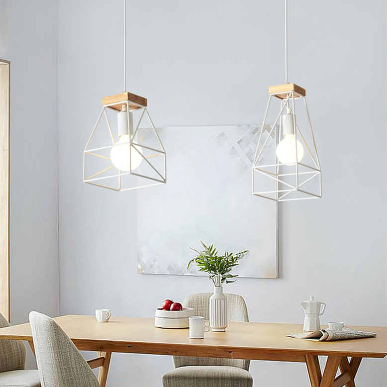 Metal Frame Geometry Shade Wood Pendant Light