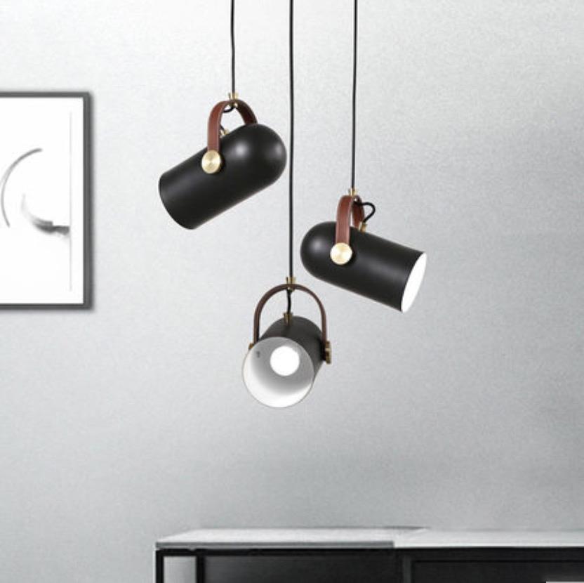 Black Spotlight Minimalist Leather Strap Pendant Light