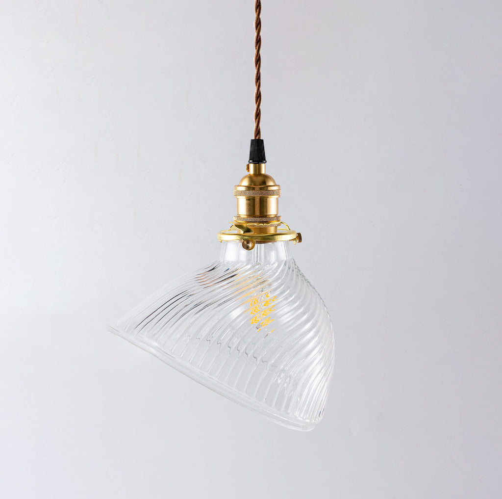 Fluted shell glass midcentury modern pendant light