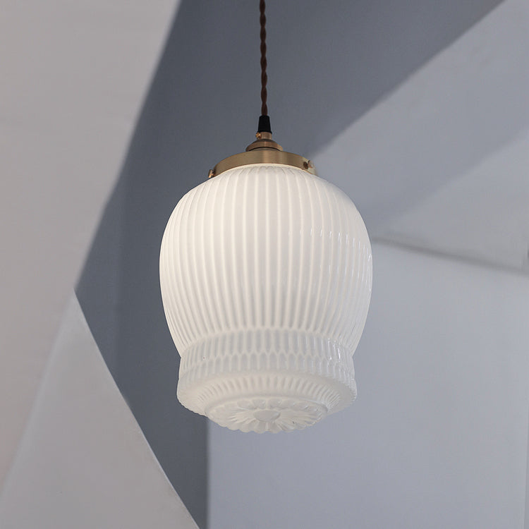 Art Deco Greta Milk Glass Pendant Light