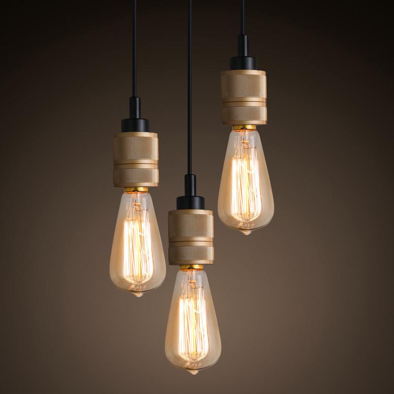 Hooked Industrial Brass Single Bare Edison Bulb Pendant Light