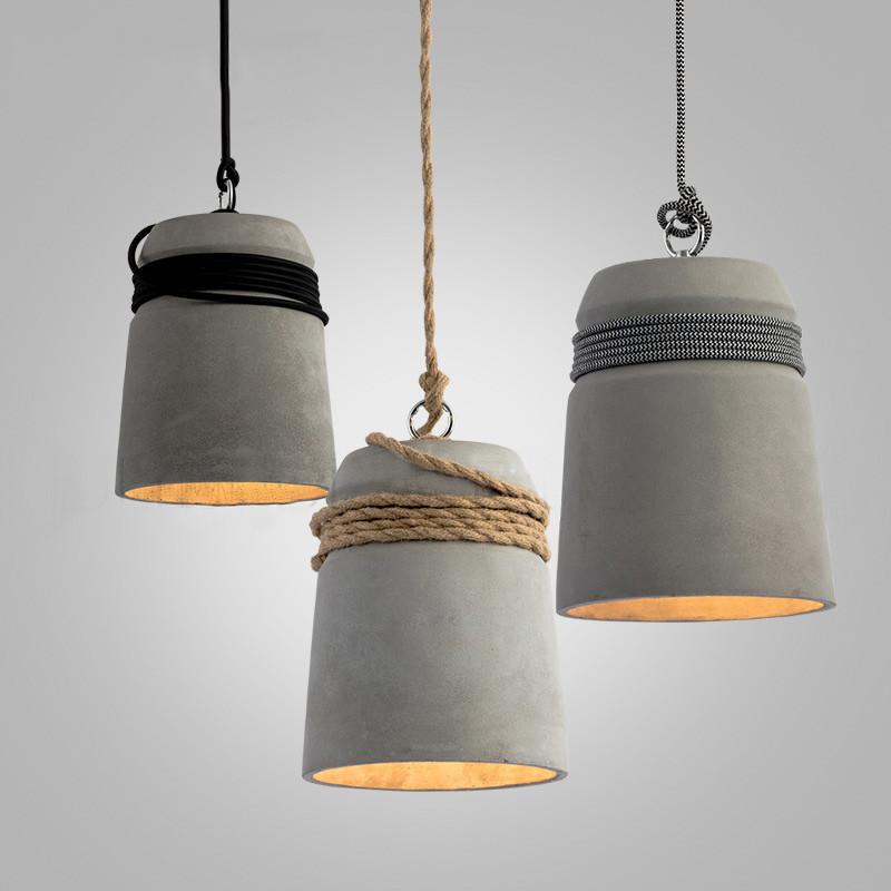 Concrete Cord wrapped Monolith Minimalist Pendant Light