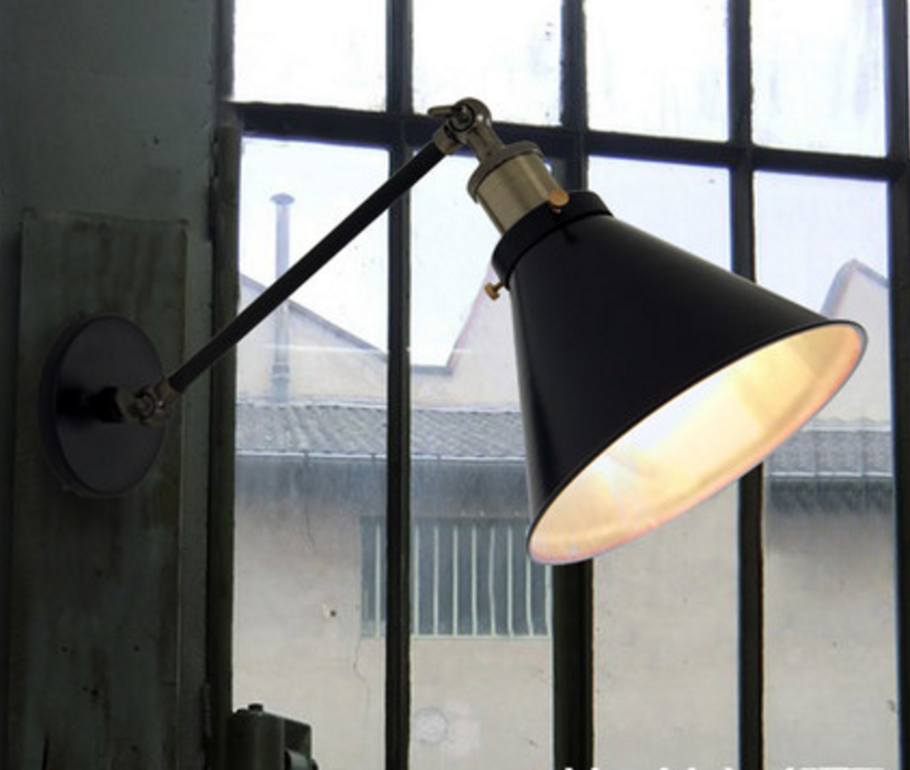 Black Cone Shade Wall Light Sconce (short arm)