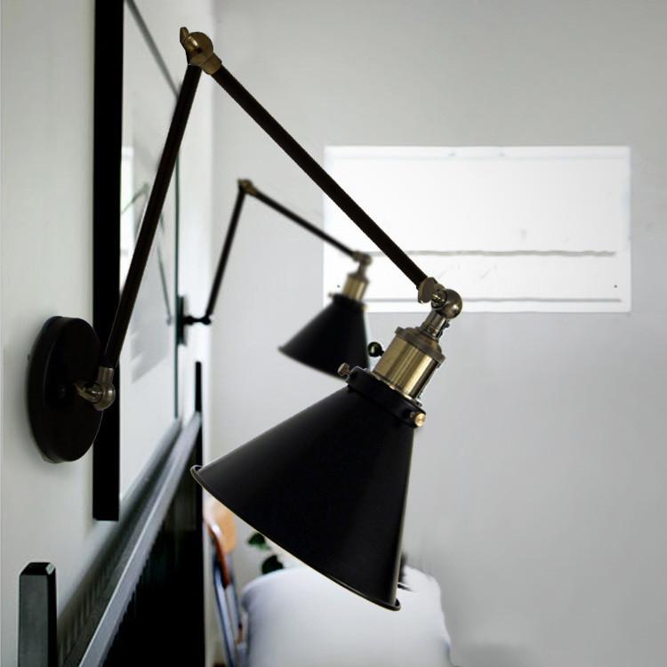 Black Cone Shade Wall Light Sconce (long arm)